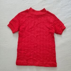 Vintage 60s Red Mock Neck Textured Shirt kids 6 *flaw